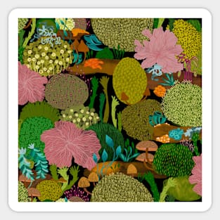 Mosses lichens fungi mossy garden woodland toadstools Sticker